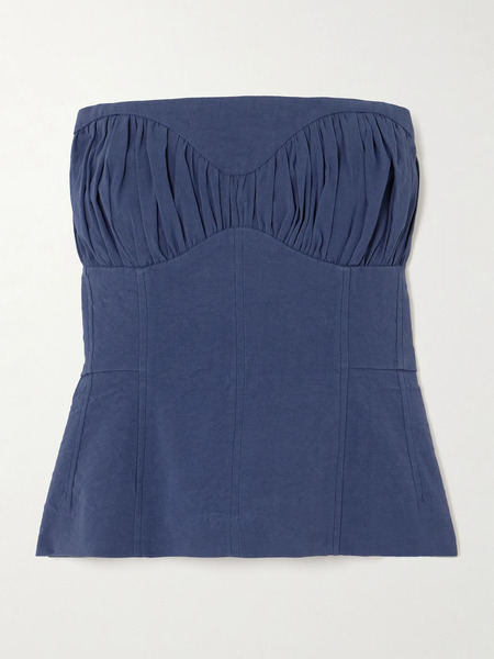  Tove   Ruby Gathered Linen Blend Twill Peplum Bustier Top   Navy 
