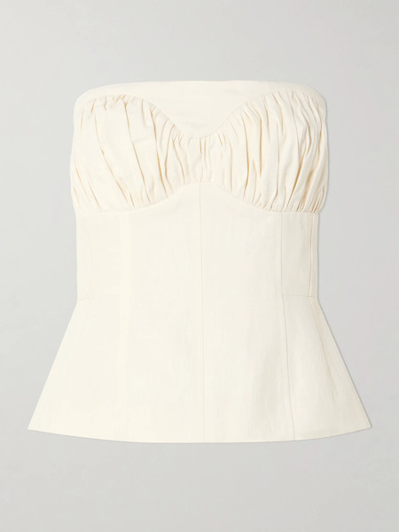  Tove   Ruby Gathered Linen Blend Twill Peplum Bustier Top   Off White 