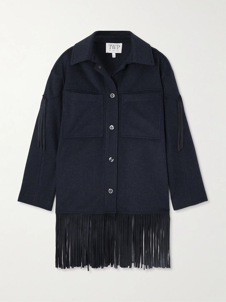  Twp   Midnight Cowboy Fringed Suede Trimmed Cashmere Jacket   Navy 