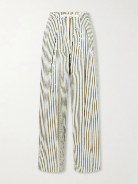  Twp   Pj Sequin Trimmed Striped Cotton Blend Wide Leg Drawstring Pants   Multi 