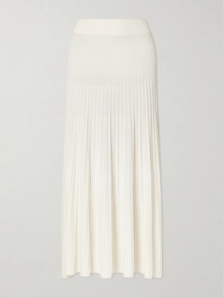  Twp   Pleated Jersey Midi Skirt   Ivory 