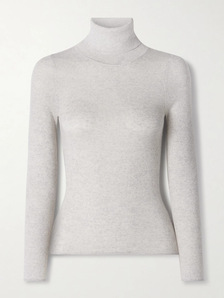  Twp   Ribbed Merino Wool Turtleneck Sweater   Light Gray 