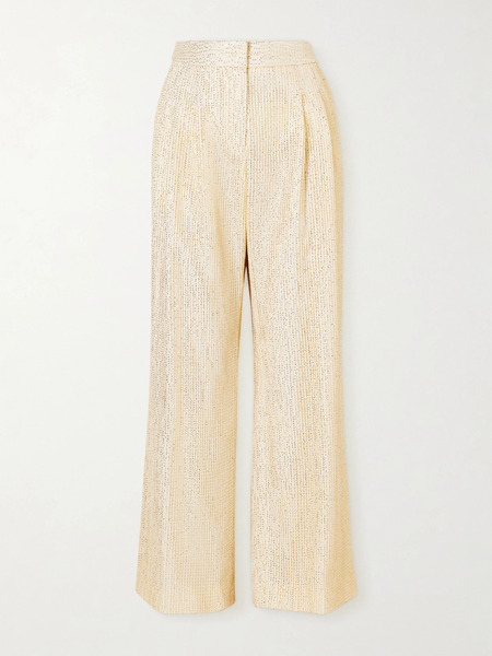  Twp   Sequined Fishnet Wide Leg Pants   Ivory 