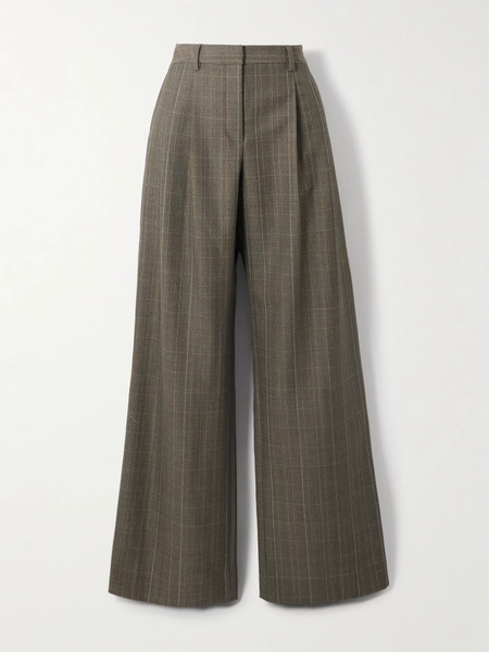  Twp   Sulli Pleated Checked Wool Wide Leg Pants   Gray 