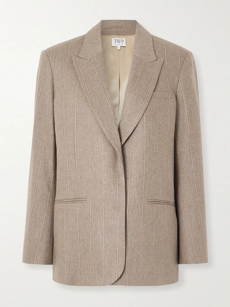  Twp   Sweet Pea Pinstriped Wool Blend Blazer   Beige 