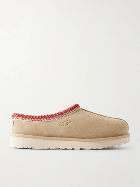  Ugg   Tasman Ii Shearling Lined Embroidered Suede Slippers   Beige 