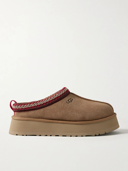  Ugg   Tazz Embroidered Shearling Platform Slippers   Camel 