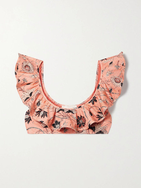  Ulla Johnson   Azores Ruffled Printed Bikini Top   Pink 