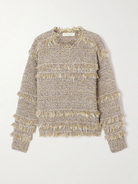  Ulla Johnson   Frayed Metallic Tweed Sweater   Gray 