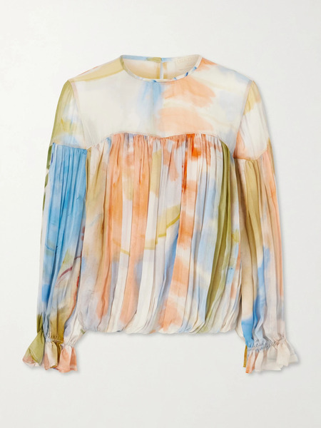  Ulla Johnson   Pearl Pleated Printed Silk Chiffon Blouse   Multi 