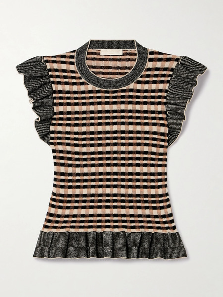  Ulla Johnson   Rea Ruffled Checked Jacquard Knit Top   Multi 