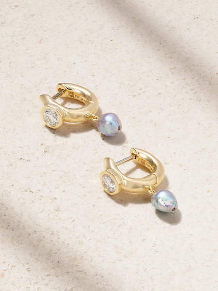  Uniform Object   Machine 18 Karat Gold, Diamond And Pearl Hoop Earrings   One Size 