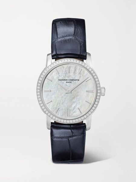  Vacheron Constantin   Traditionnelle 30mm 18 Karat White Gold, Alligator, Diamond And Mother Of Pearl Watch   One Size 