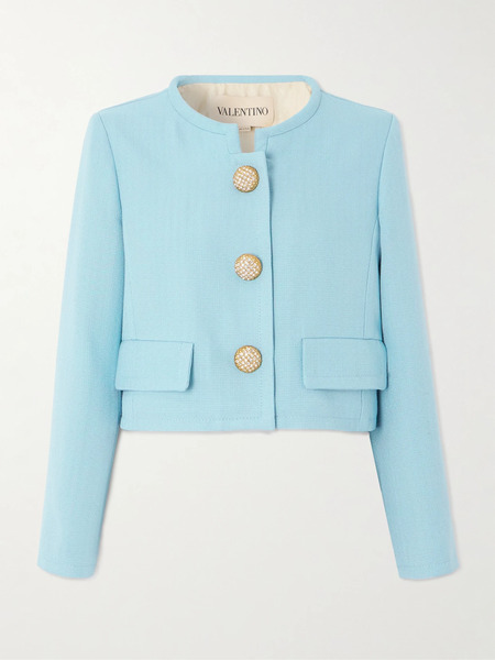  Valentino Garavani   Cropped Canvas Jacket   Light Blue 