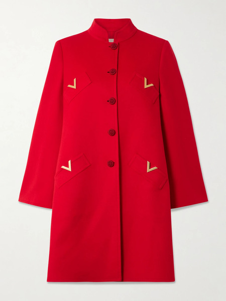  Valentino Garavani   Embellished Wool Blend Coat   Red 