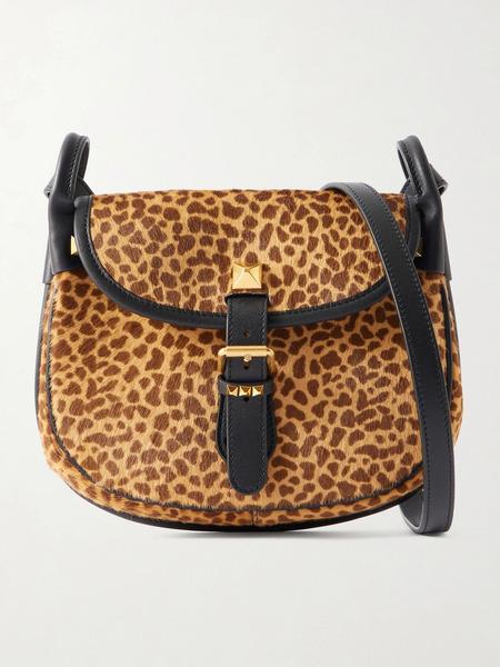  Valentino Garavani   Flaneuse Small Studded Leather Trimmed Leopard Print Calf Hair Shoulder Bag   Leopard Print 