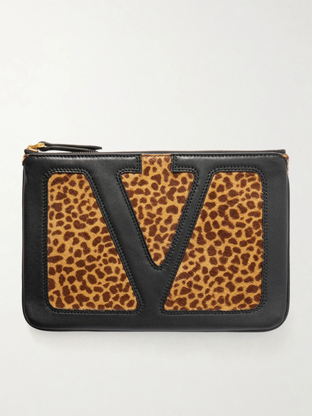  Valentino Garavani   Viva Superstar Medium Leather Trimmed Leopard Print Calf Hair Clutch   Leopard Print 