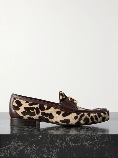 Valentino Garavani   Vlogo Signature 20 Leather Trimmed Leopard Print Calf Hair Loafers   Leopard Print 