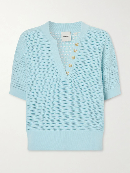  Varley   Callie Open Knit Cotton Sweater   Blue 
