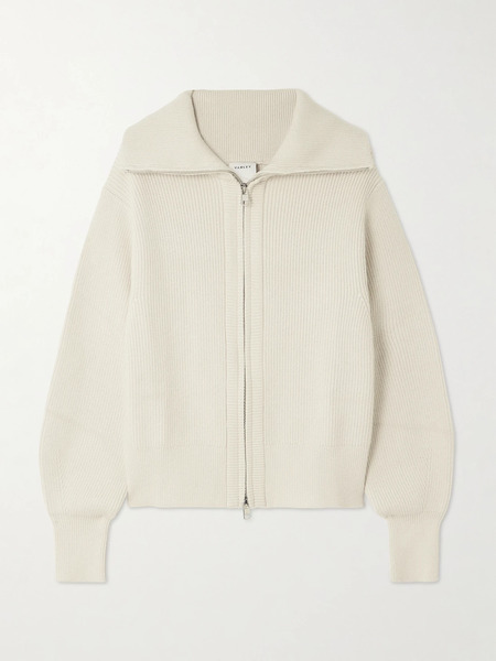  Varley   Enrico Ribbed Knit Turtleneck Cardigan   Cream 
