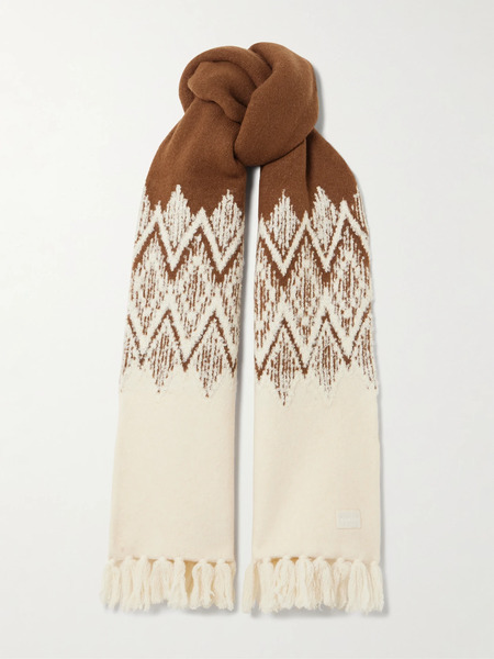  Varley   Sebastian Fringed Fair Isle Knitted Scarf   Brown 