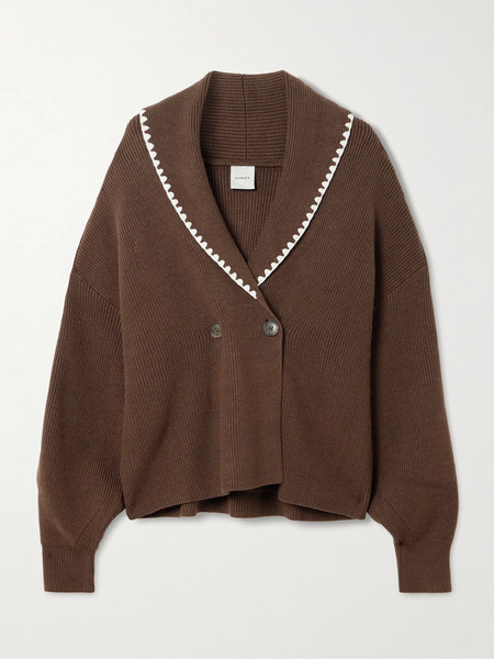  Varley   Totley Embroidered Ribbed Knit Cardigan   Brown 