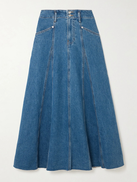  Veronica Beard   Alix Panelled Frayed Denim Midi Skirt   Mid Denim 