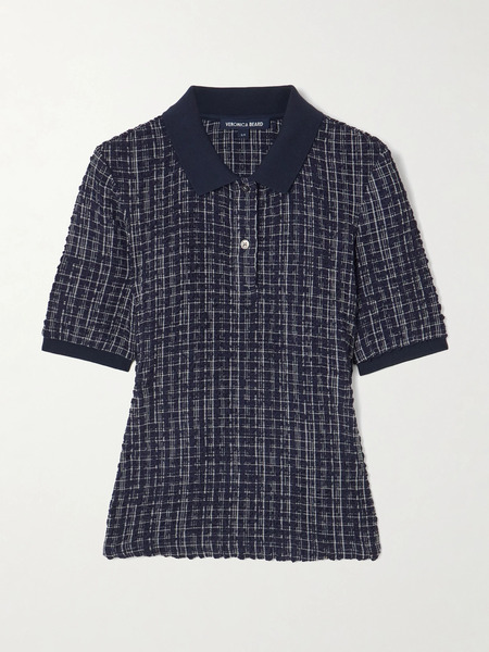  Veronica Beard   Benedetta Checked Seersucker Polo Shirt   Navy 