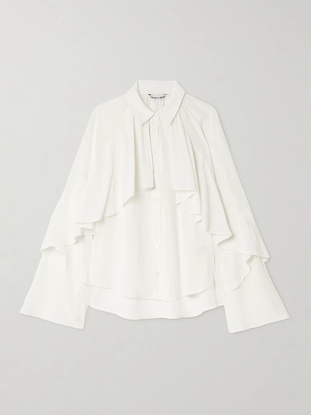  Veronica Beard   Demaris Ruffled Stretch Silk Blouse   White 