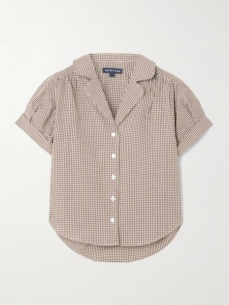  Veronica Beard   Ilene Gingham Cotton Blend Blouse   Taupe 