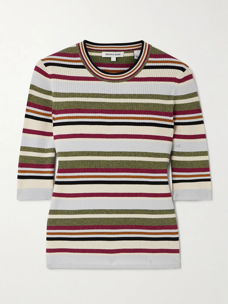  Veronica Beard   Kavya Striped Ribbed Knit Sweater   Multi 