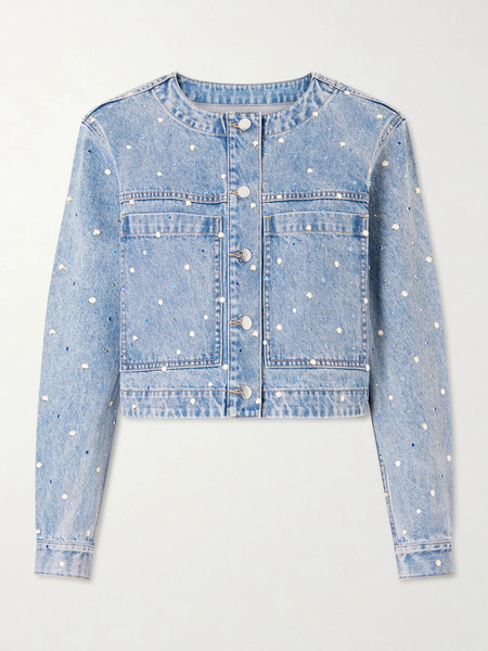  Veronica Beard   Lowry Cropped Embellished Denim Jacket   Mid Denim 
