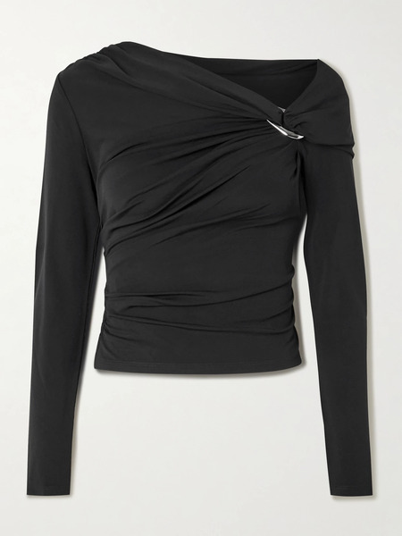  Veronica Beard   Lozea Asymmetric Embellished Stretch Mesh Top   Black 