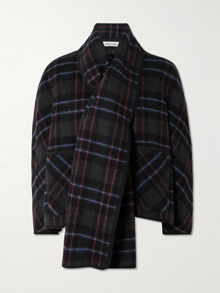  Veronica Beard   Martine Scarf Detailed Checked Wool Blend Jacket   Gray 
