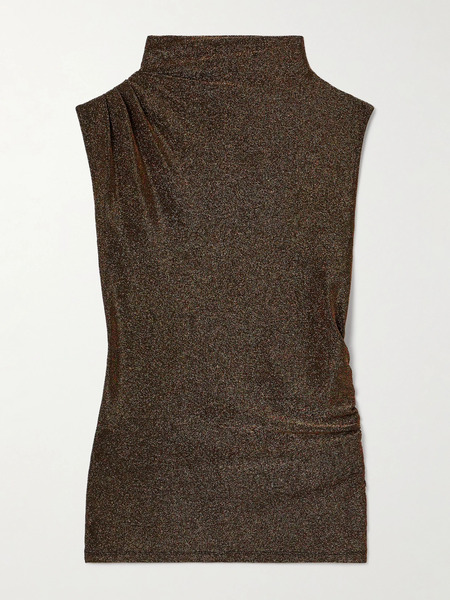  Veronica Beard   Mylie Ruched Metallic Knitted Tank   Gold 