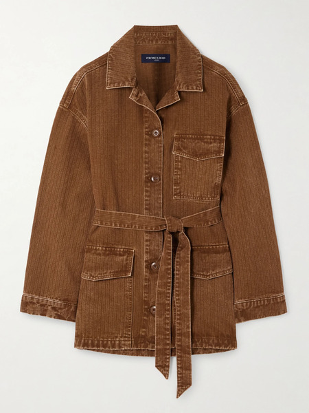  Veronica Beard   Ramone Belted Herringbone Cotton Twill Jacket   Camel 