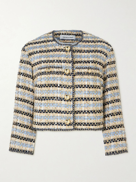  Veronica Beard   Sumira Metallic Tweed Jacket   Light Blue 