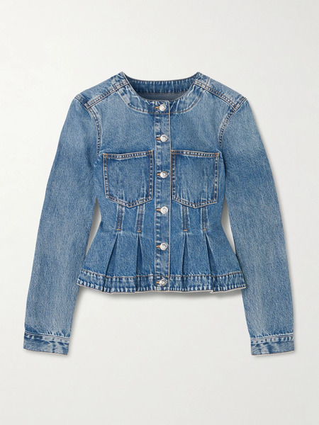  Veronica Beard   Zahara Pleated Denim Peplum Jacket   Mid Denim 