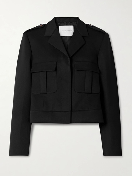  Veronica De Piante   Birdie Cropped Wool Blend Twill Jacket   Black 