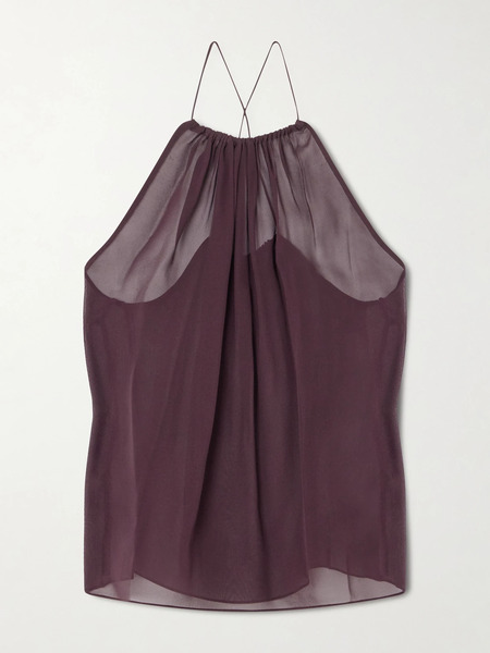  Veronica De Piante   Greta Gathered Silk Chiffon Top   Plum 