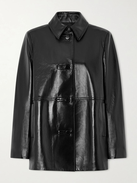 Veronica De Piante   Jess Paneled Glossed Leather Jacket   Black 