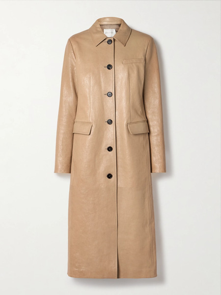  Veronica De Piante   Kate Textured Leather Coat   Beige 