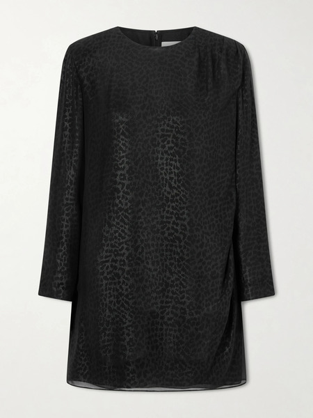  Veronica De Piante   Pia Metallic Leopard Print Silk Chiffon Mini Dress   Black 