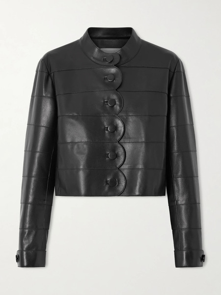  Veronica De Piante   Rory Scalloped Leather Jacket   Black 