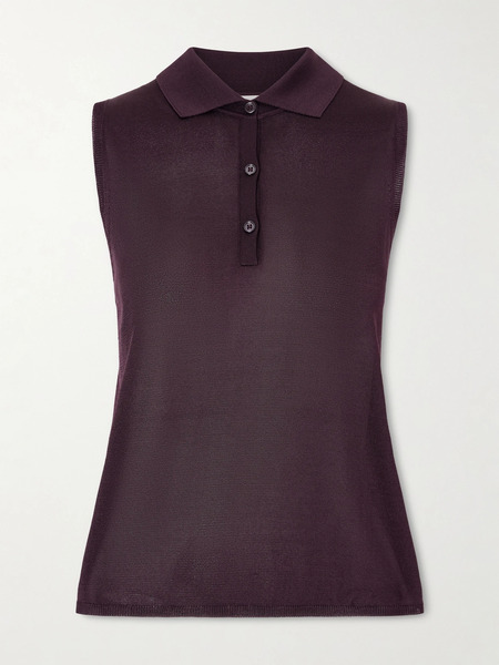  Veronica De Piante   Selma Silk Polo Shirt   Plum 