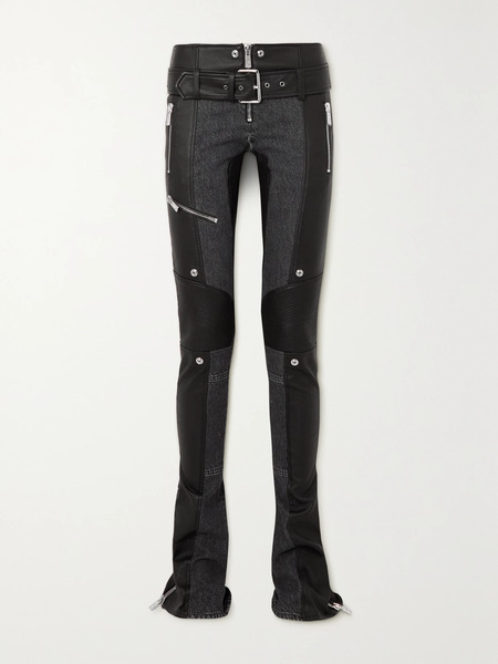  Versace   Belted Leather And Denim Flared Pants   Black 
