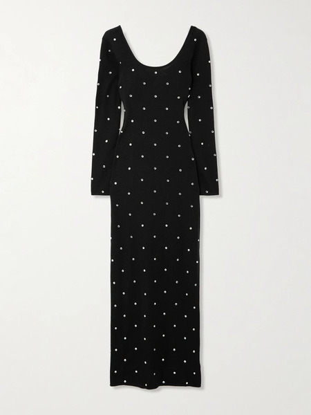  Versace   Crystal Embellished Wool Maxi Dress   Black 