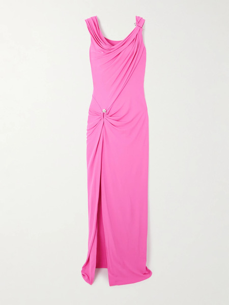  Versace   Embellished Draped Stretch Jersey Gown   Bright Pink 