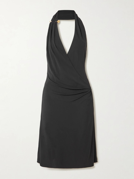  Versace   Embellished Draped Stretch Jersey Halterneck Dress   Black 
