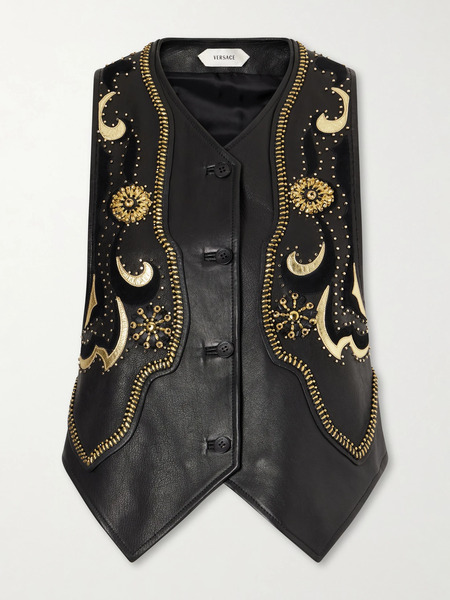  Versace   Embellished Leather Vest   Black 